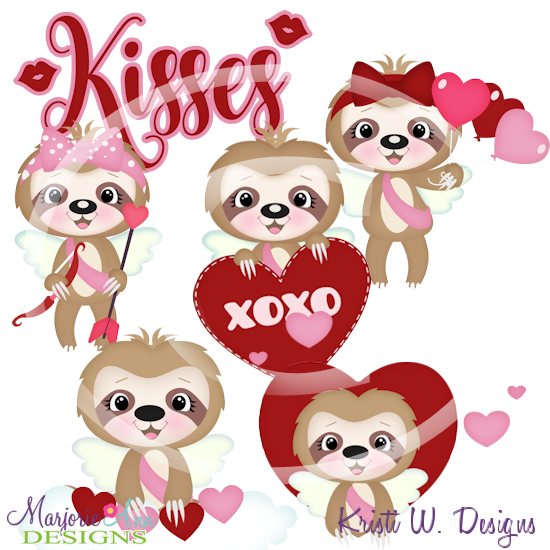 Valentine Sloths SVG Cutting Files/Paper Piecing Set + Clipart - Click Image to Close